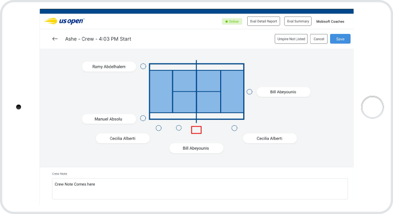 Umpire Scheduling Software US Open