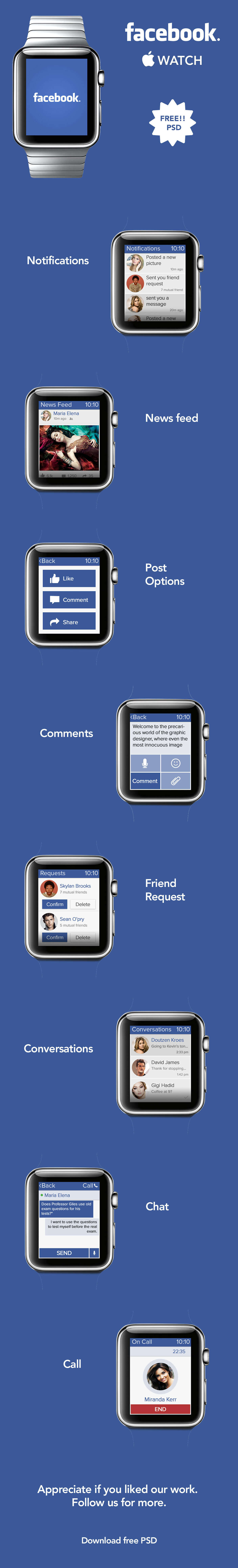 Facebook Apple Watch Free PSD Download