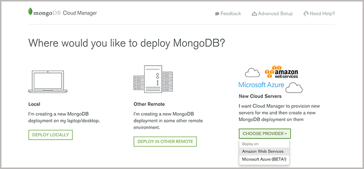 mongocm- select service provider