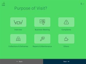 visitor purpose of visit screen on visitor management app