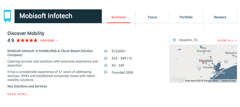 mobisoft infotech clutch profile view