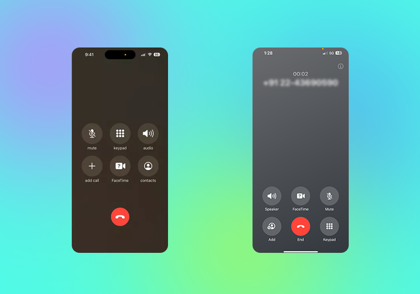 Phone app call screen changes in iPhone