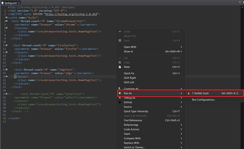 Running TestNG Suite for Cross-Browser Testing