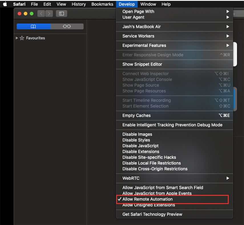 Safari Browser Automation Settings on Mac