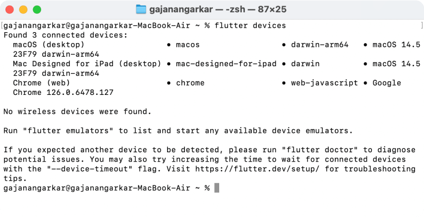 Flutter device setup