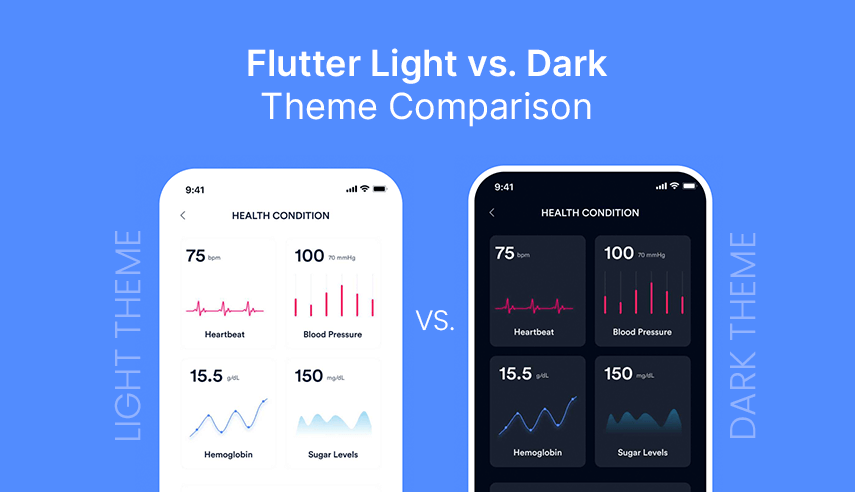 Flutter light theme vs dark theme comparison with custom colors