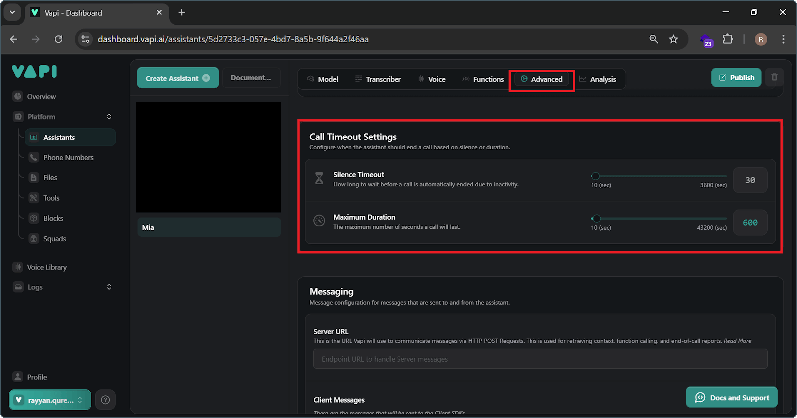 Adjust Call Timeout Settings for VAPI AI Voice Assistant integration