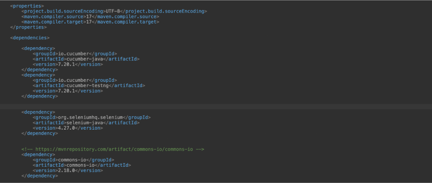 Adding Selenium WebDriver and Cucumber dependencies in Maven