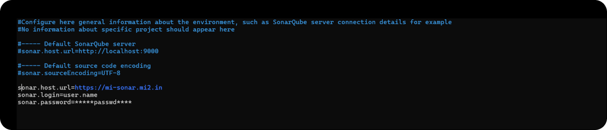 Setting environment variables for accessing SonarQube portal.