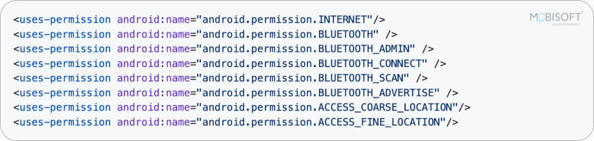 Permission settings for Android Bluetooth integration in Flutter