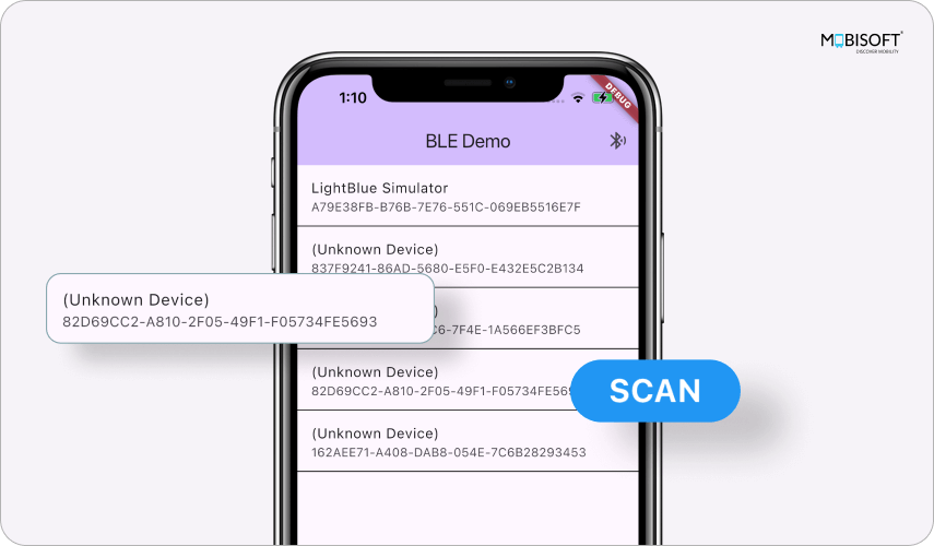 Flutter app scanning for nearby Bluetooth devices