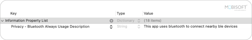 Permission settings for iOS Bluetooth integration in Flutter