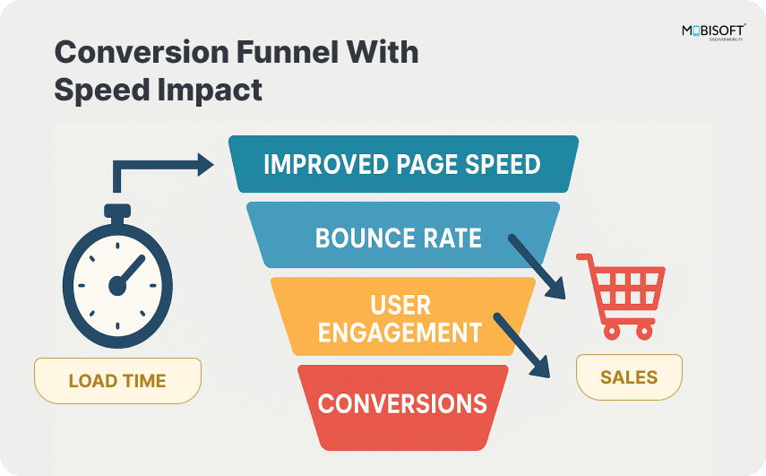 How Page Speed Impacts the E-commerce Conversion Funnel Conversion funnel showing the impact of page speed on e-commerce sales