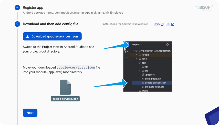 Firebase App Registration Register mobile app in Firebase dashboard