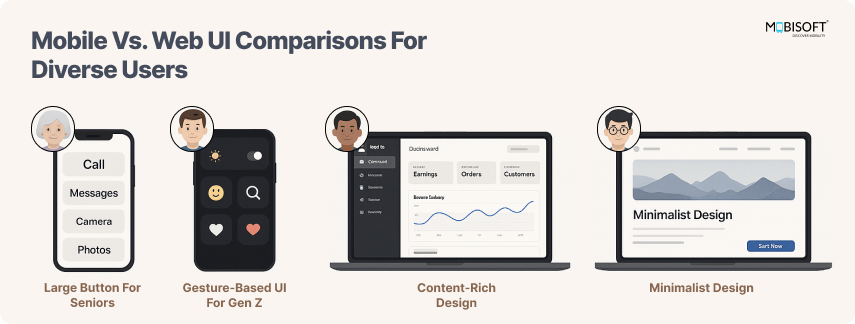 Mobile vs web UI comparison for diverse user testing