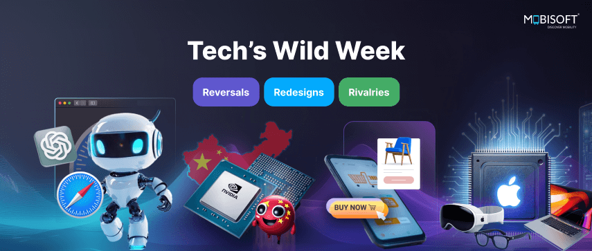 Tech news 2025 banner featuring OpenAI, NVIDIA chip workaround, and Apple AI breakthroughs OpenAI reversal 2025, NVIDIA H20 GPU for China, Apple AI chip 2025 in tech news banner