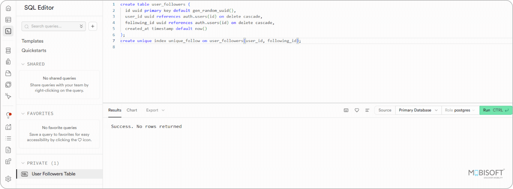 Create database tables in Supabase project setup