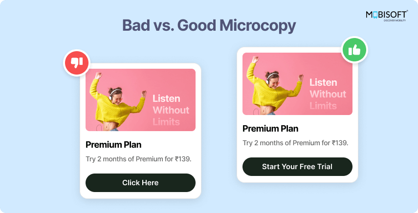 Good vs. Bad Microcopy – UX Copywriting Best Practices Good vs bad microcopy examples for effective UX writing