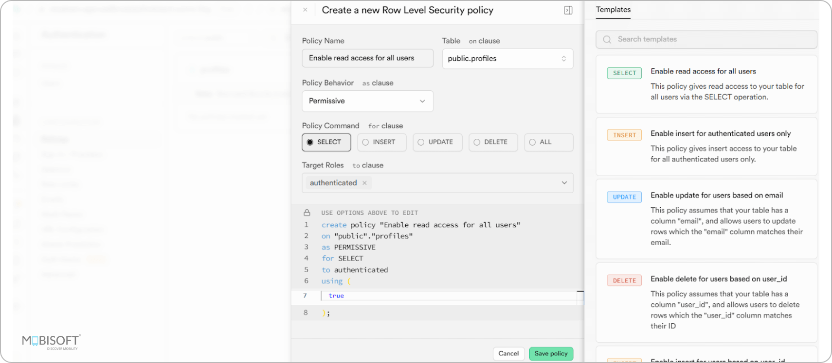Enable read access on profiles table for all users