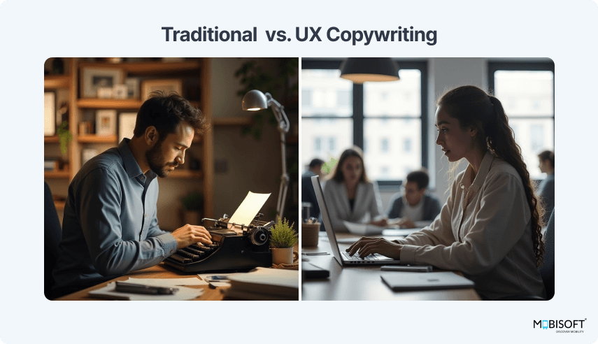Traditional vs. UX Copywriting – Writing for User Experience Traditional copywriting vs UX copywriting comparison