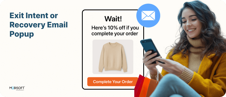Using Exit Intent Popups and Recovery Emails to Reduce Cart Abandonment Exit intent pop-up and cart recovery email examples for abandoned cart strategies