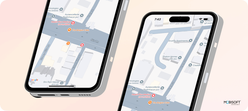 Sample screen with map view using react-native-maps