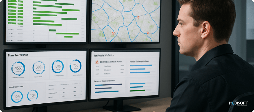 Bus Operator Control Room Monitoring Bus operator monitoring fleet operations from control room