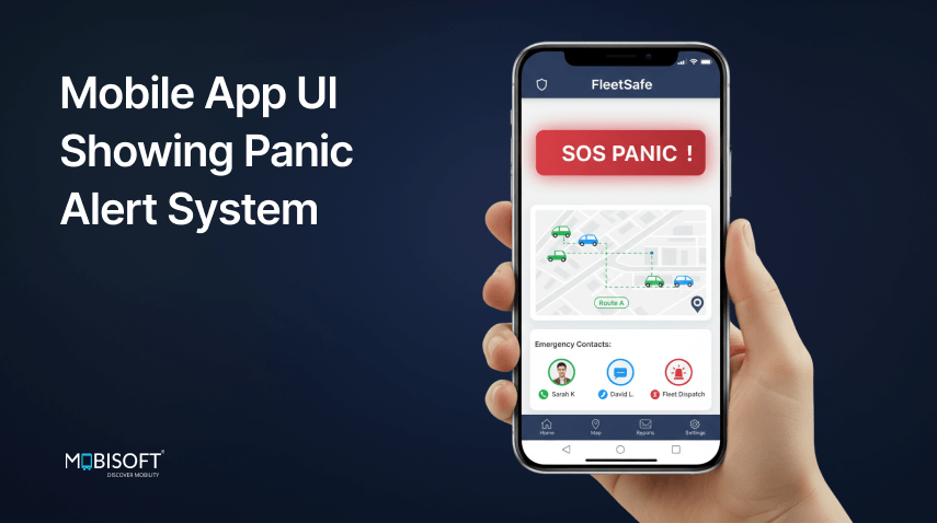 Panic Alert Mobile App Interface with Real-Time Monitoring Mobile app ui showing panic alert activation and real-time vehicle monitoring