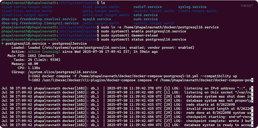 Postgres Service File for Docker Containers PostgreSQL service file for Docker container lifecycle setup