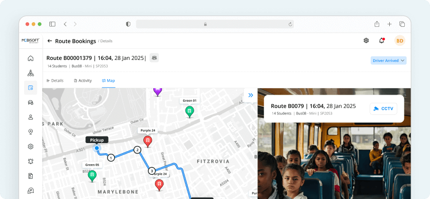 School bus CCTV monitoring system dashboard for live tracking