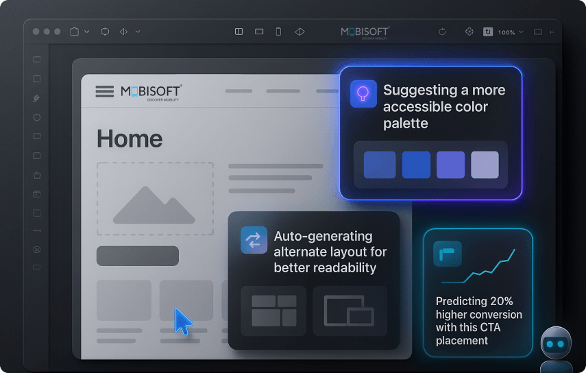 UX wireframes enhanced with AI features for improved user experience