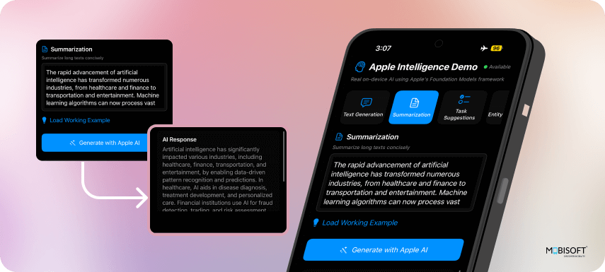 Summarization using Apple AI on iOS 26