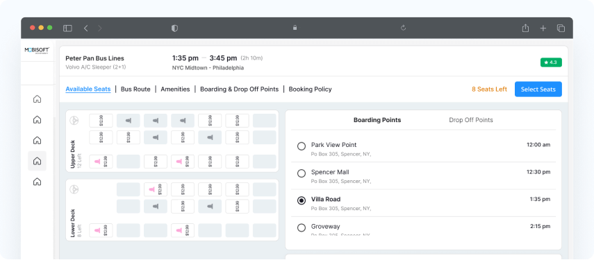 Bus Booking Dashboard Mockup Mockup of a digital bus booking dashboard used by travel operators
