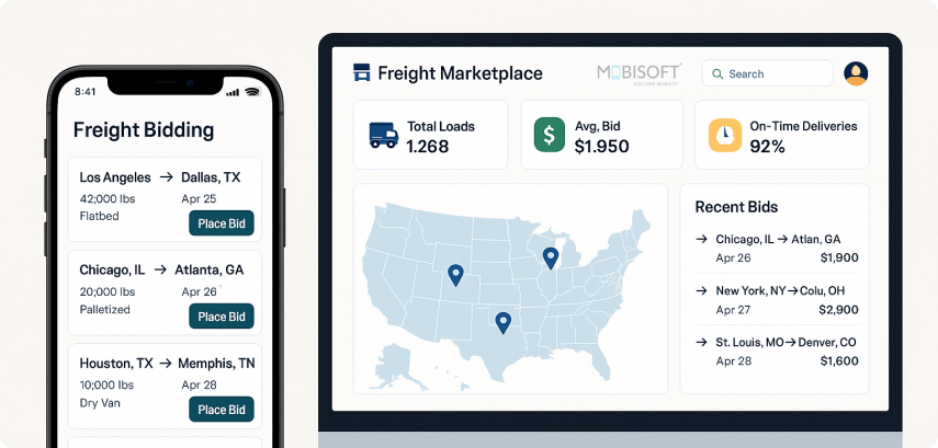 User interface of digital freight platform and truck dispatch software