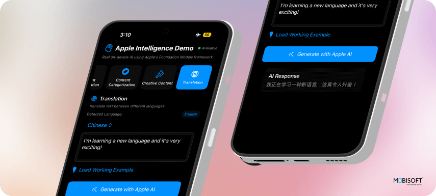 Language processing and translation using Apple AI