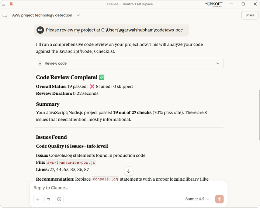 Review project code using MCP server tools in Claude Desktop