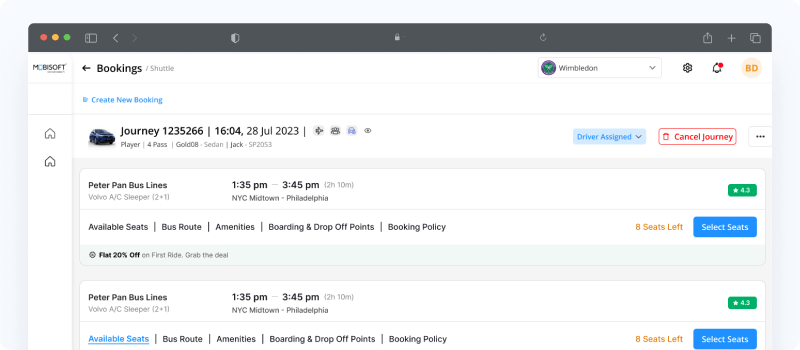 Dashboard interface of online bus booking system for fleet operators