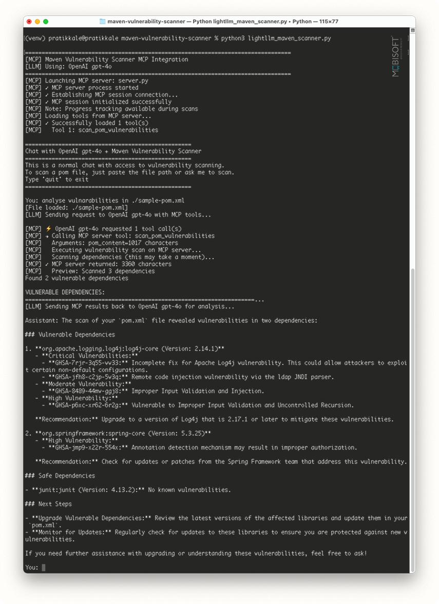 Using Your MCP Server – Step-by-Step Tutorial Screenshot showing how to use MCP server for AI agent development in Maven