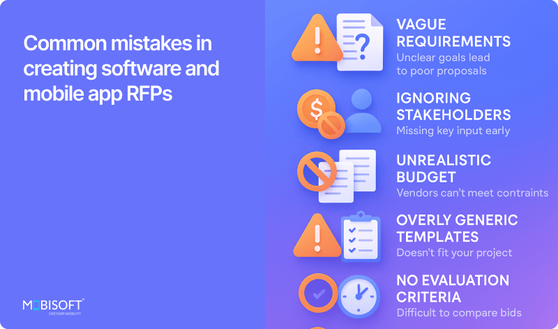 Common mistakes in creating RFP for software and mobile app development explained visually