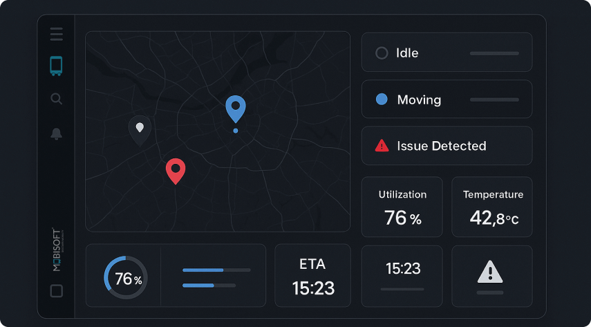Smart Asset Tracking Dashboard Dashboard showcasing smart asset tracking with GPS, RFID, and Bluetooth asset tracking data.