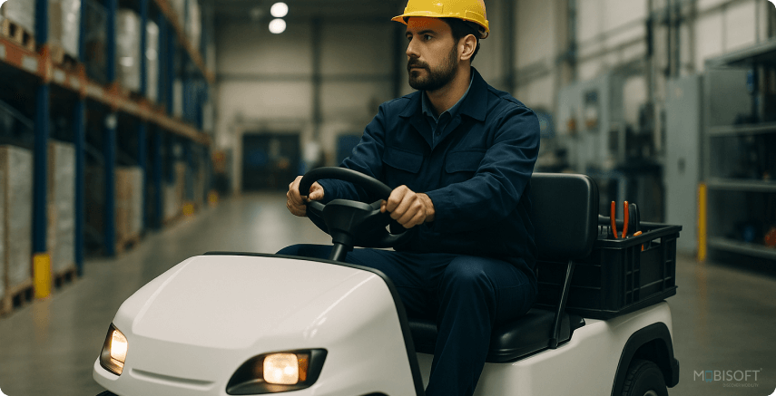 Smart Internal Mobility for Modern Facilities Smart internal mobility visualization showing golf carts and utility vehicles improving facility operations.