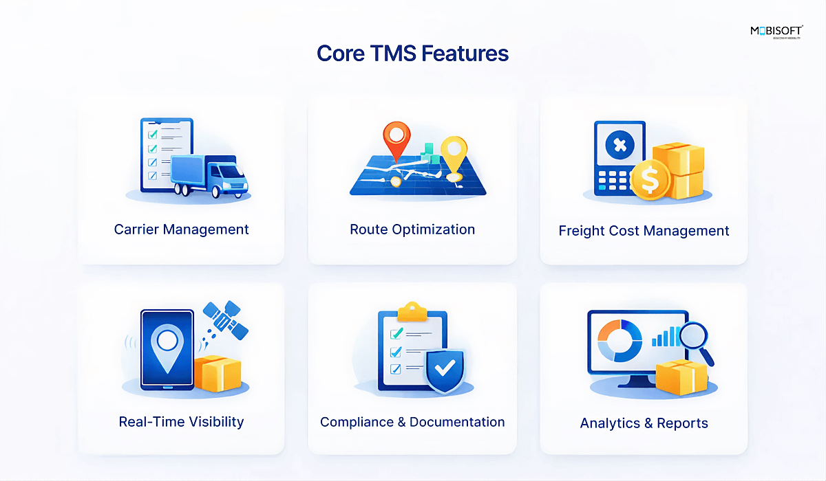 Enterprise TMS Dashboard Enterprise TMS dashboard showcasing core transportation management system features