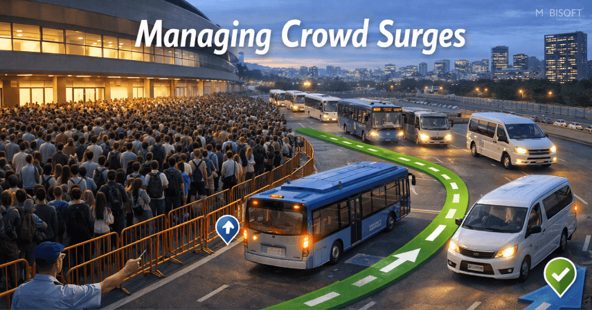 crowd surge management in large event transportation planning with real time fleet tracking