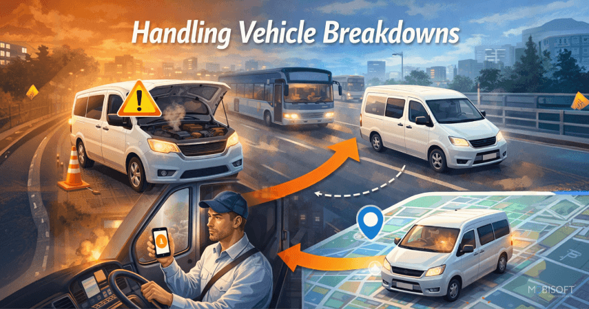 breakdown handling in event transport services using fleet management software and rerouting strategies