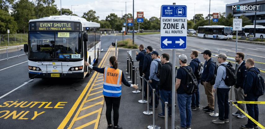 Passenger flow management at event shuttle pickup zones
