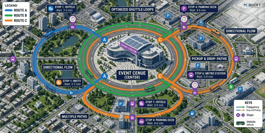 Optimized shuttle routes for events using advanced scheduling tools