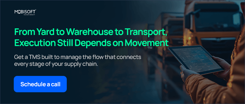 yard management solution connecting warehouse management solution and transportation management system workflow