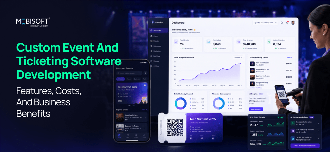 Custom event and ticketing software development dashboard for AI-powered event management and digital ticketing system