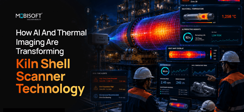 AI-powered kiln shell scanner technology with thermal imaging and predictive maintenance monitoring.