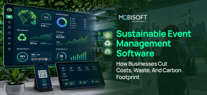 Sustainable event management software dashboard tracking event carbon report and waste reduction metrics